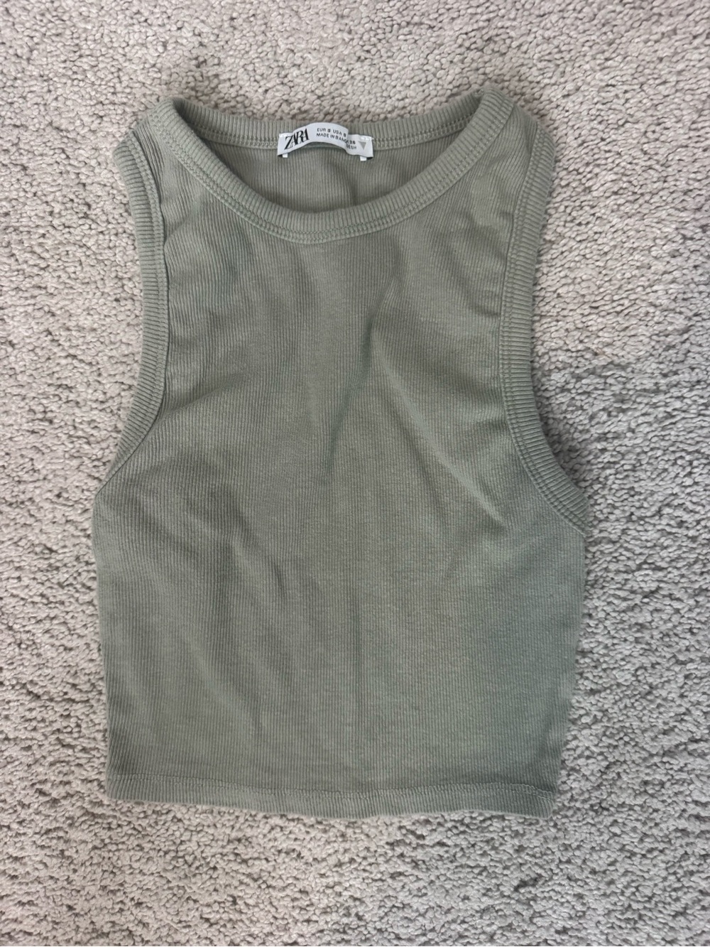 Zara Sage Ribbed Crop Tank Top